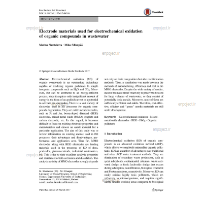 Electrode materials used for electrochemical oxidation of organic compounds in wastewater